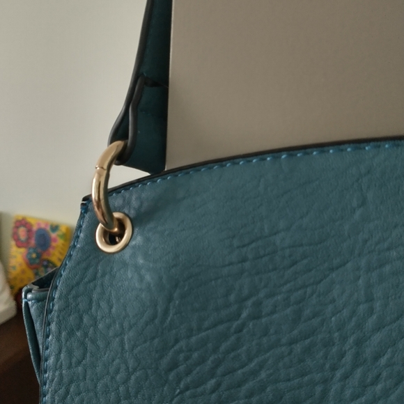 Vieta Fringed Blue Pebbled Leather Crossbody Purse with leather fringe - Picture 8 of 13